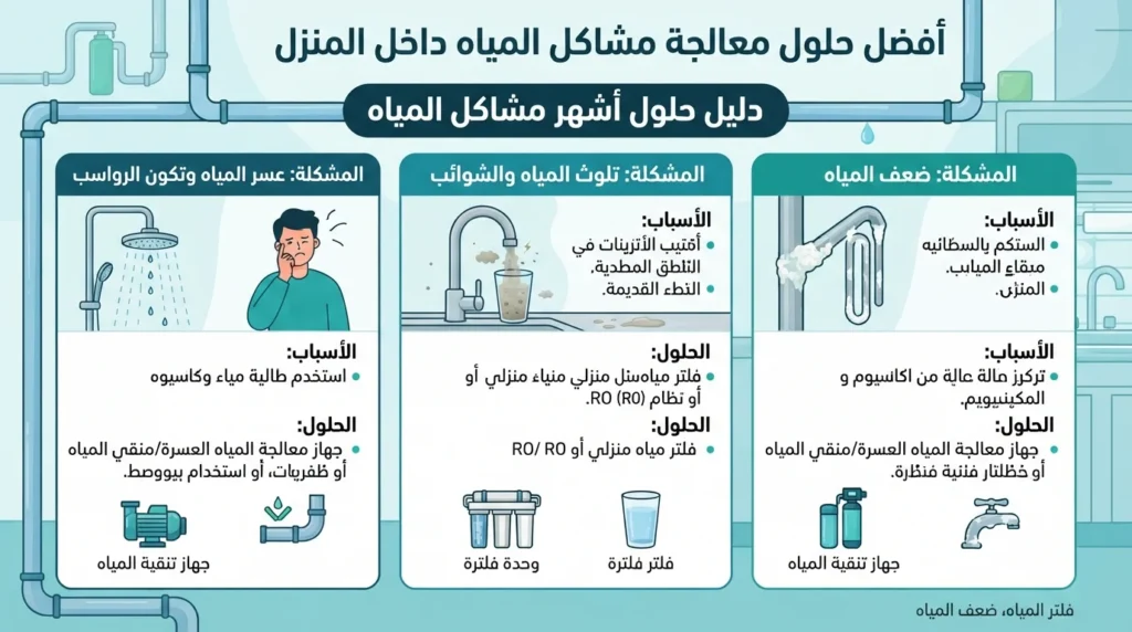 أفضل حلول معالجة مشاكل المياه المنزلية دليل شامل لأشهر مشاكل المياه وحلولها
