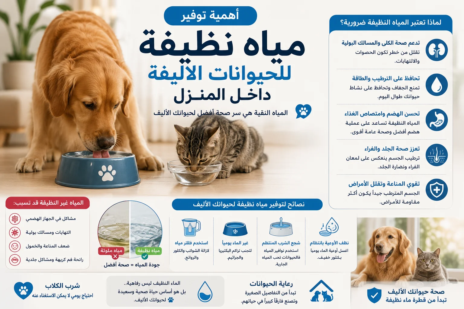 أهمية توفير مياه نظيفة للحيوانات الأليفة داخل المنزل الدليل الشامل لصحة وحيوية أصدقائنا الأوفياء