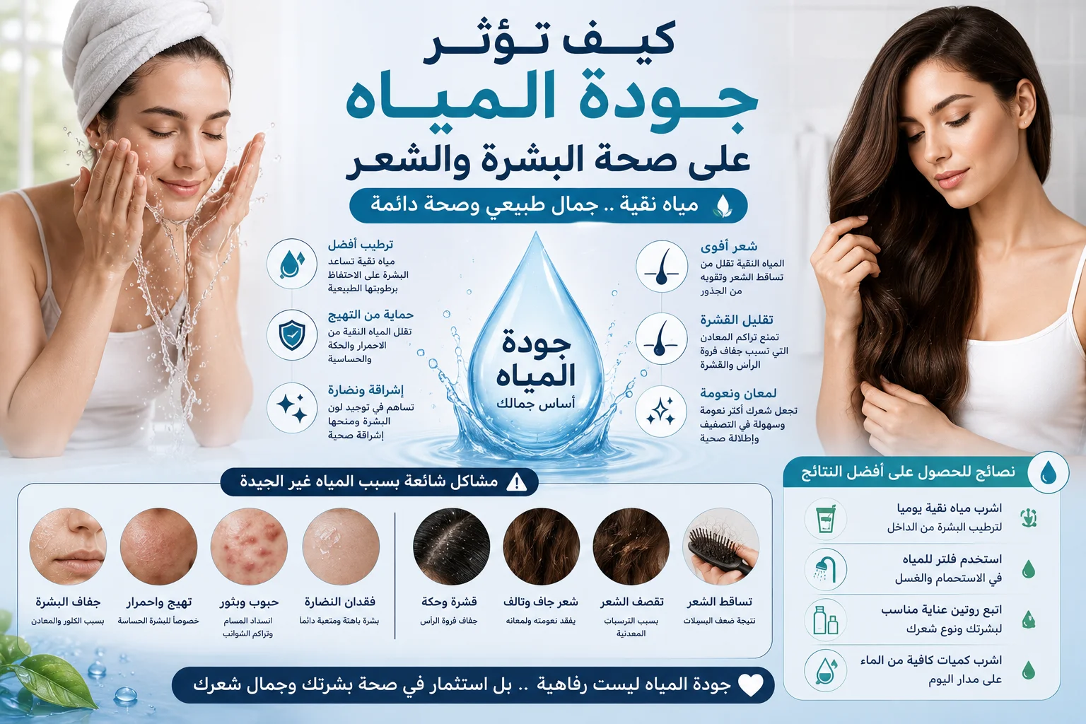 تأثير جودة المياه على صحة البشرة والشعر