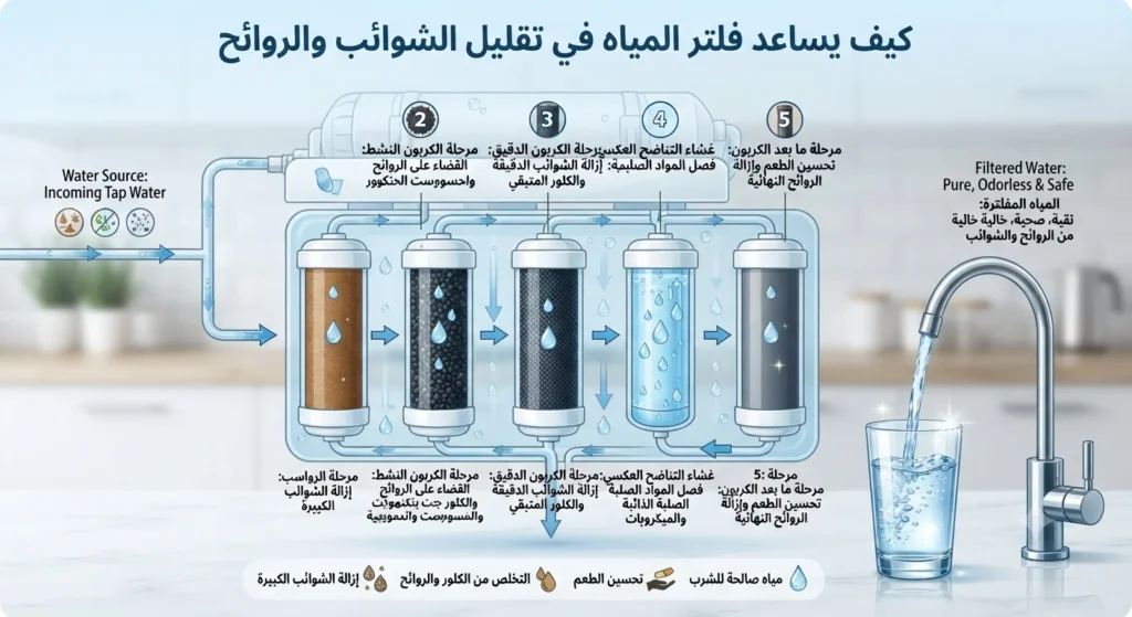 كيف يساعد فلتر المياه في تقليل الشوائب والروائح؟