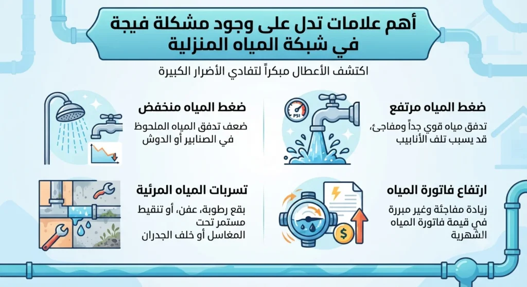 مشاكل شبكة المياه المنزلية أهم العلامات التي تدل على وجود مشكلة قبل أن تتحول إلى عطل كبير