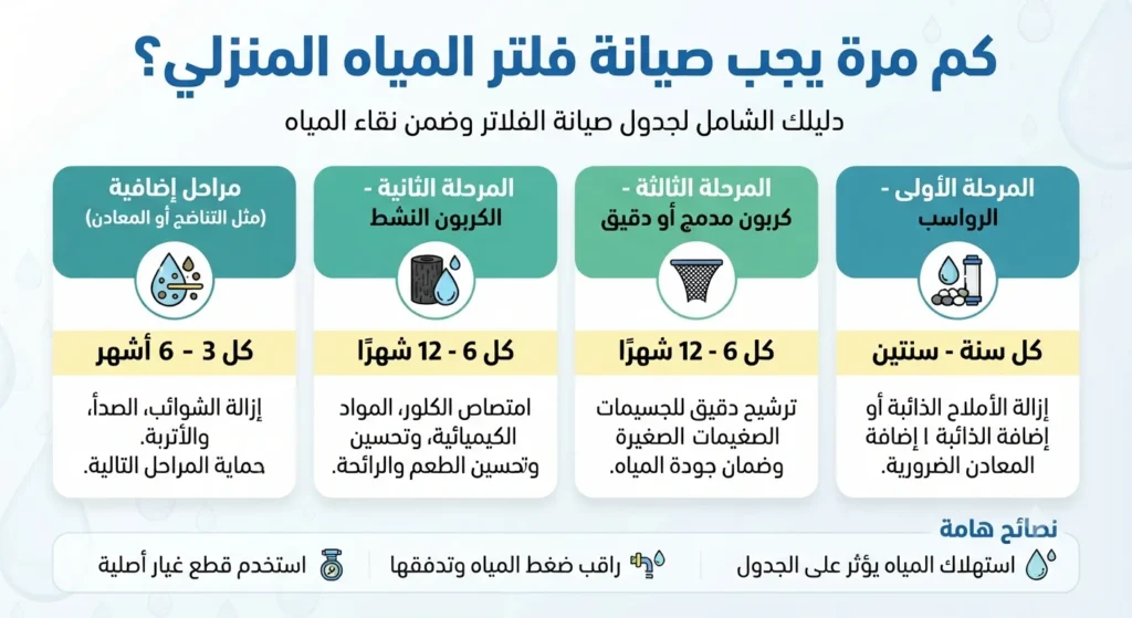 كم مرة يجب صيانة فلتر المياه المنزلي؟