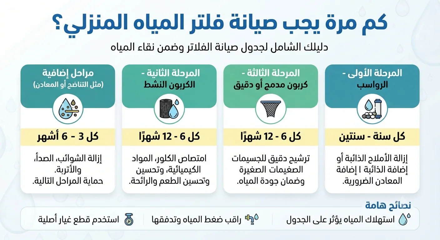 كم مرة يجب صيانة فلتر المياه المنزلي؟