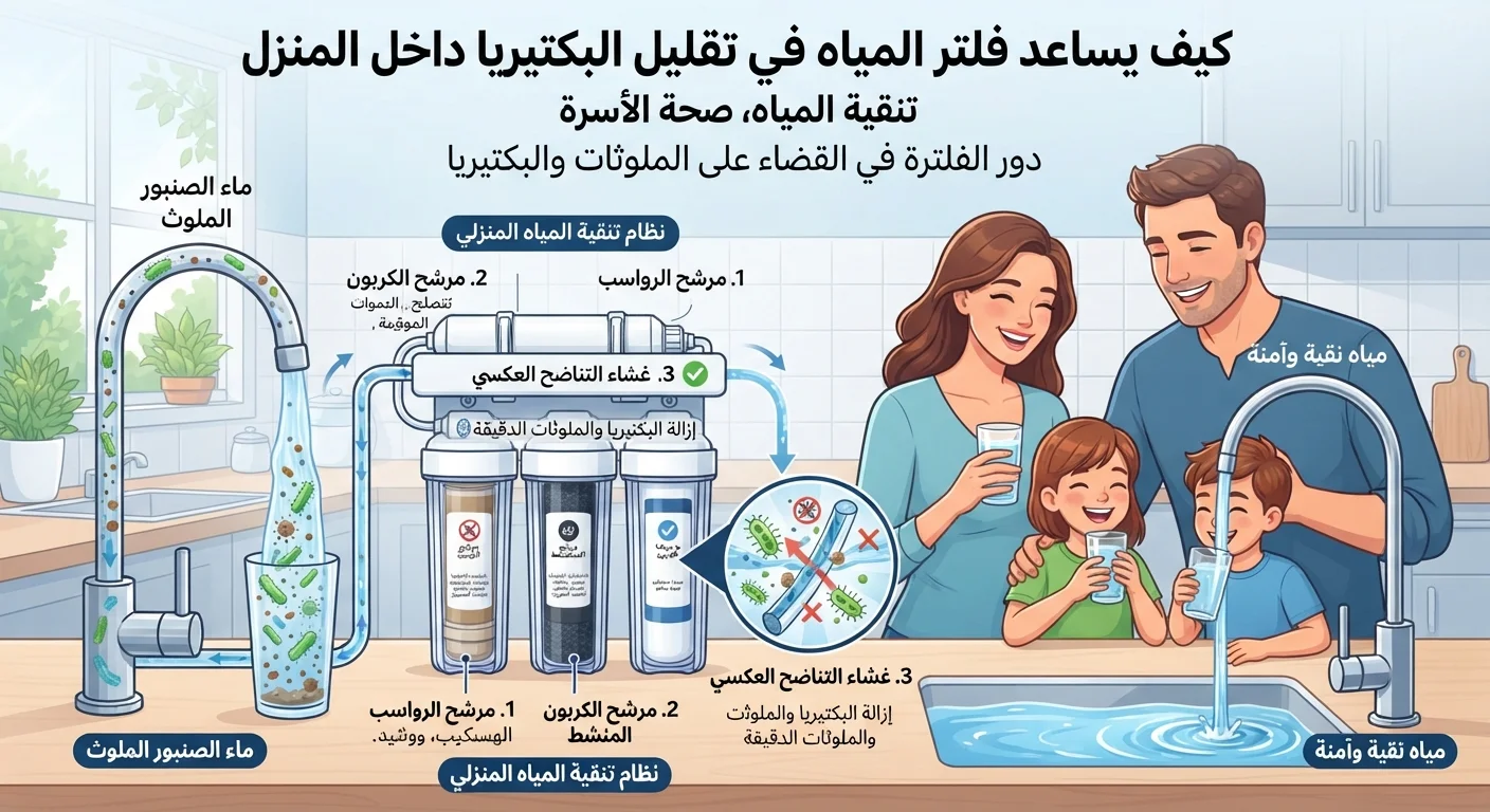 كيف يساعد فلتر المياه في تقليل البكتيريا داخل المنزل؟