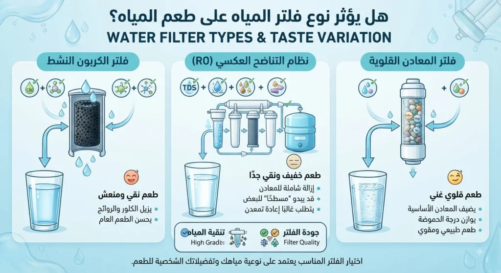 هل يؤثر نوع فلتر المياه على طعم المياه؟